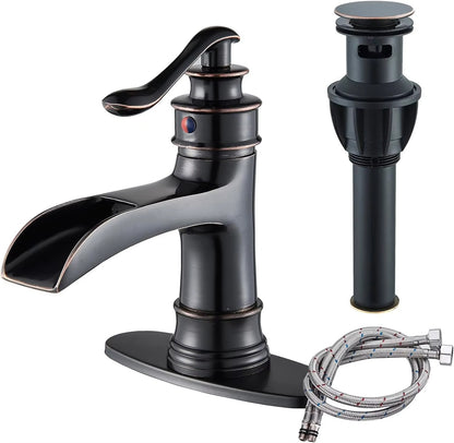 Oil Rubbed Bronze Waterfall Bathroom Faucet Single Handle Lavatory Tap Vessel Sink Faucet