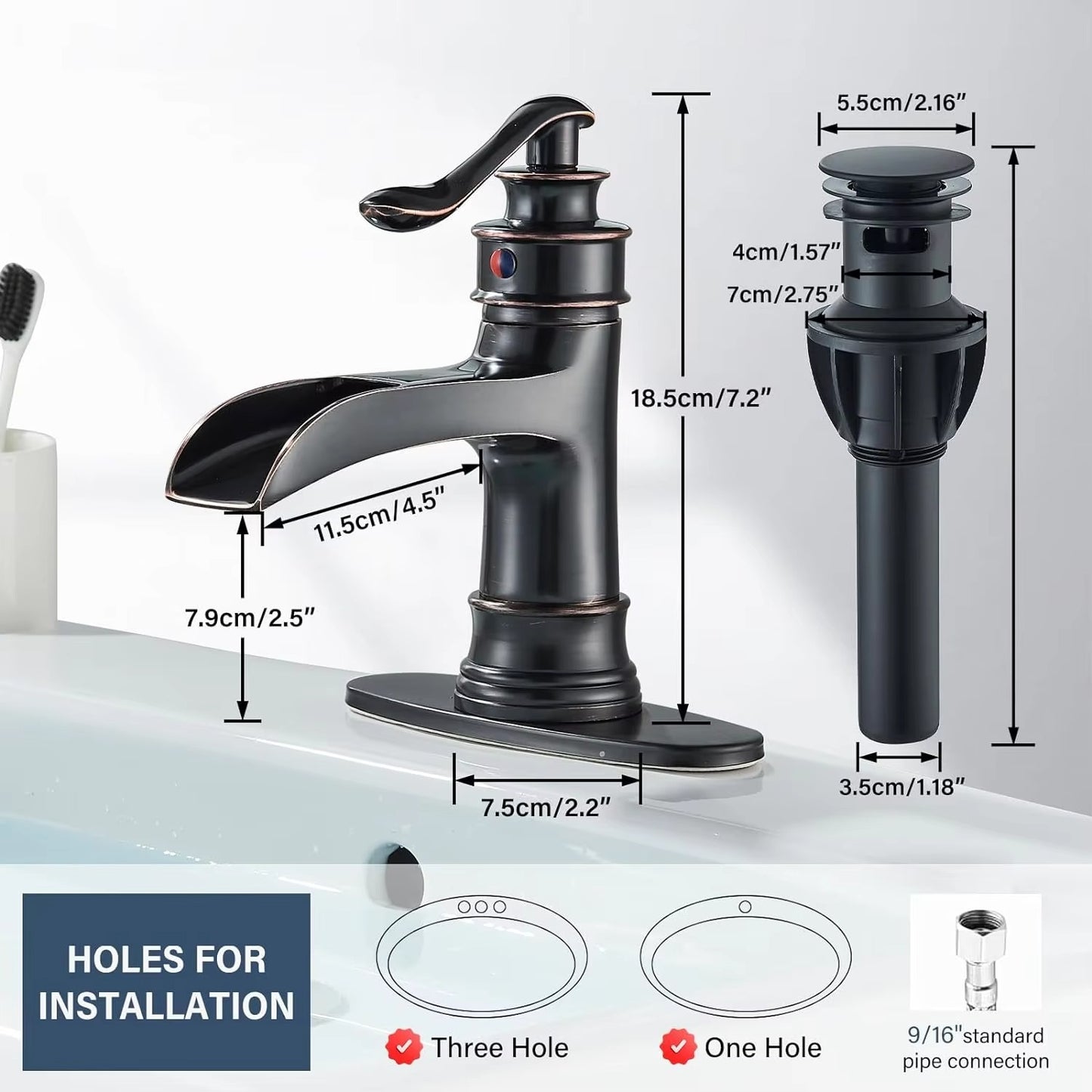 Oil Rubbed Bronze Waterfall Bathroom Faucet Single Handle Lavatory Tap Vessel Sink Faucet