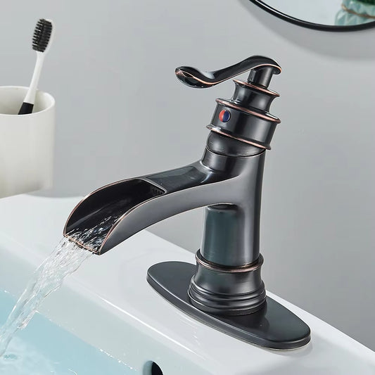 Oil Rubbed Bronze Waterfall Bathroom Faucet Single Handle Lavatory Tap Vessel Sink Faucet