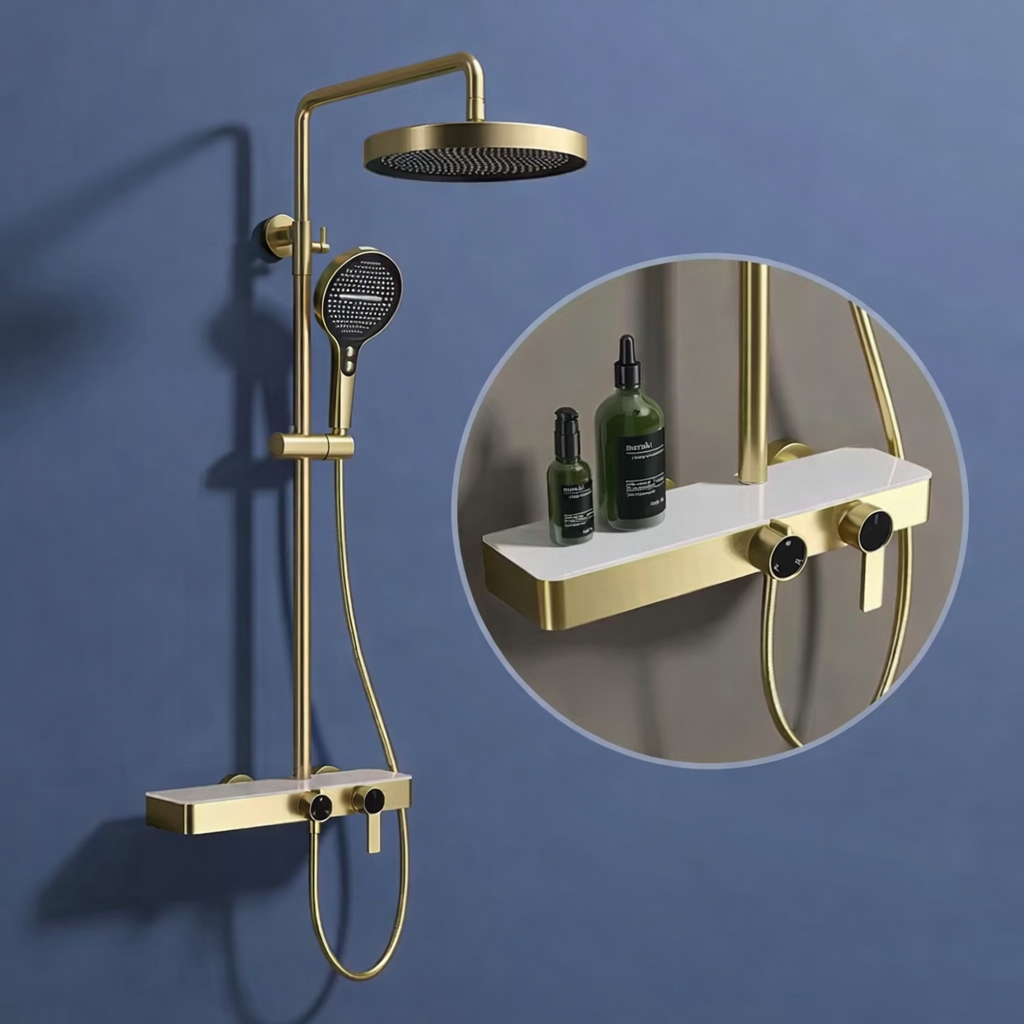 3-way Rainfall Bathroom Shower Set with Handheld Shower Faucet in Gold and Gray