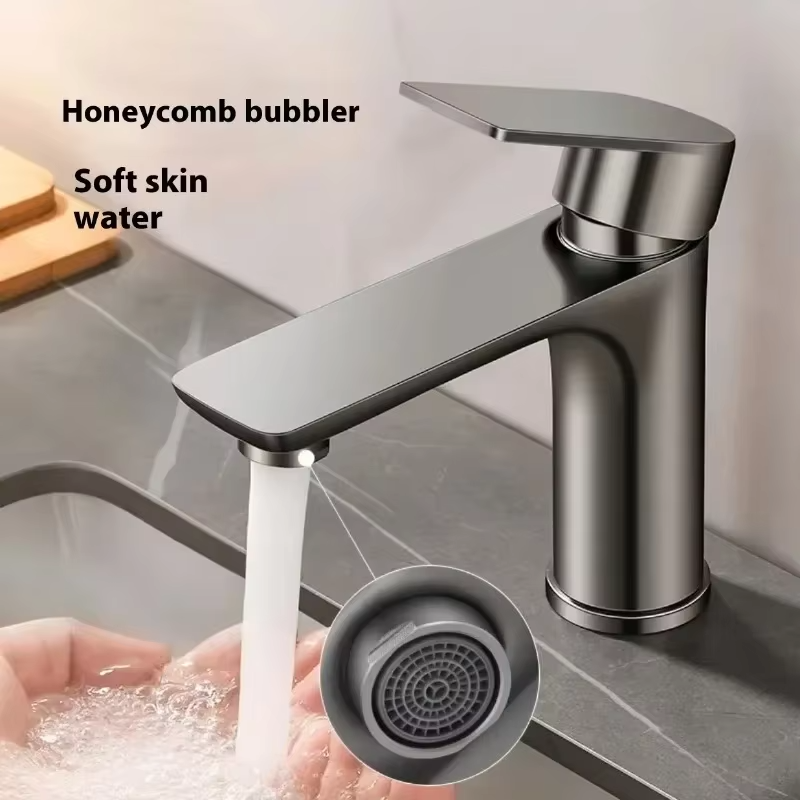 Stainless Steel Gun Grey Deck Mounted Bathroom Sink Faucet 