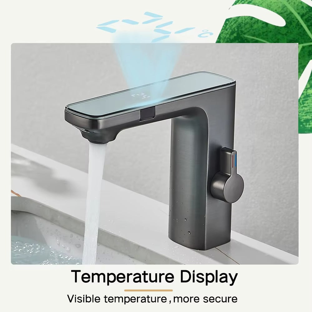Touchless Bathroom Sink Faucet Smart Digital Display Hot Cold Water Mixer Tap Crane
