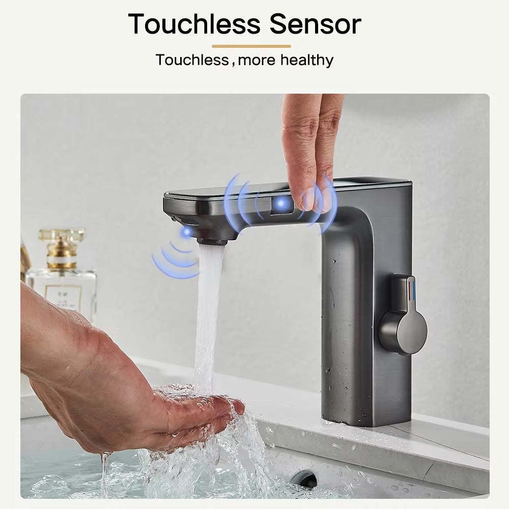 Touchless Bathroom Sink Faucet Smart Digital Display Hot Cold Water Mixer Tap Crane