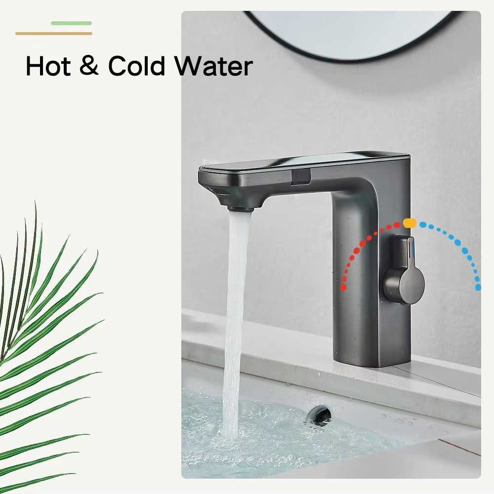 Touchless Bathroom Sink Faucet Smart Digital Display Hot Cold Water Mixer Tap Crane