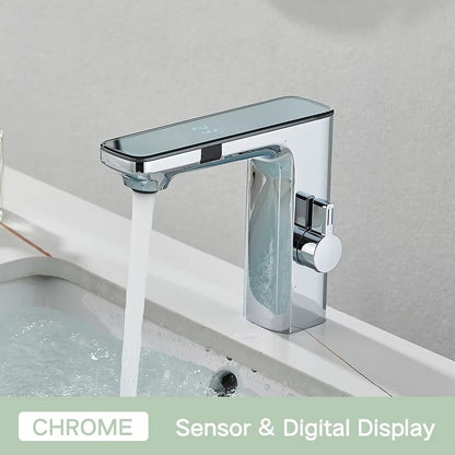 Touchless Bathroom Sink Faucet Smart Digital Display Hot Cold Water Mixer Tap Crane
