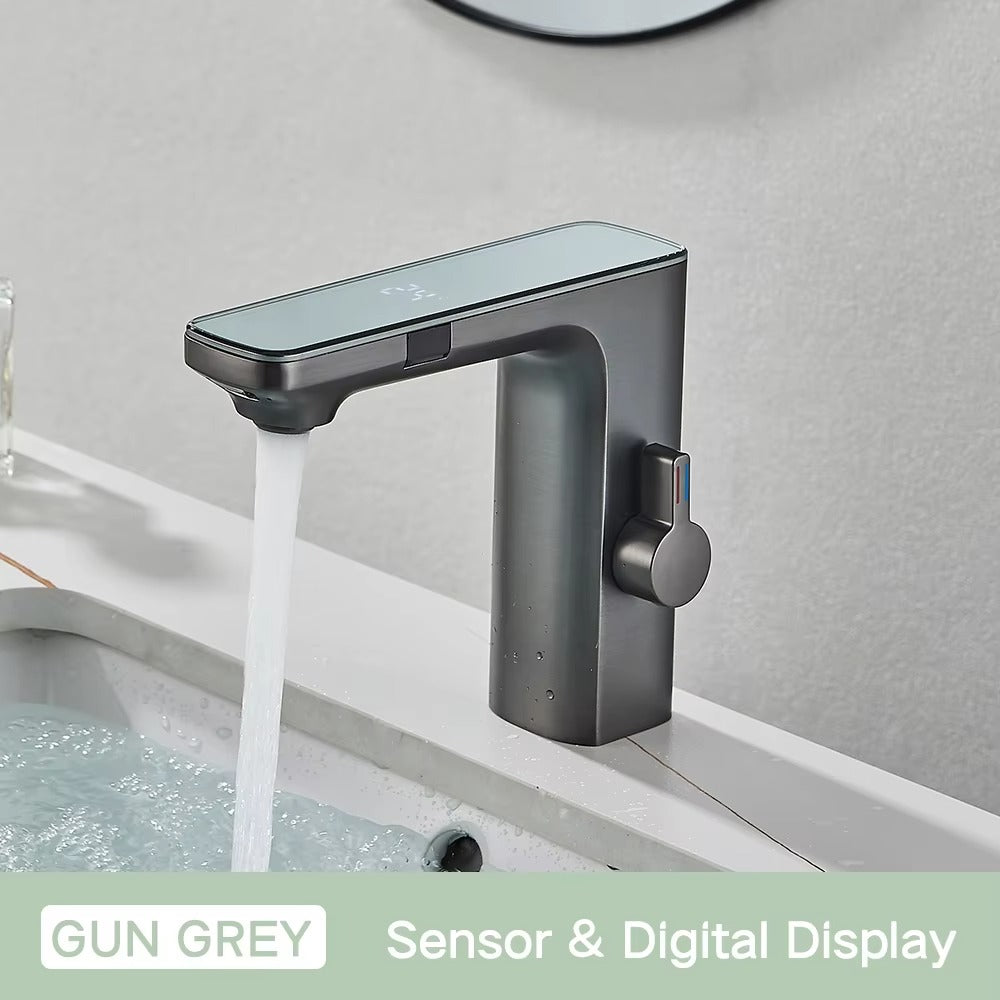 Touchless Bathroom Sink Faucet Smart Digital Display Hot Cold Water Mixer Tap Crane