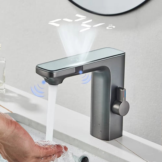 Touchless Bathroom Sink Faucet Smart Digital Display Hot Cold Water Mixer Tap Crane
