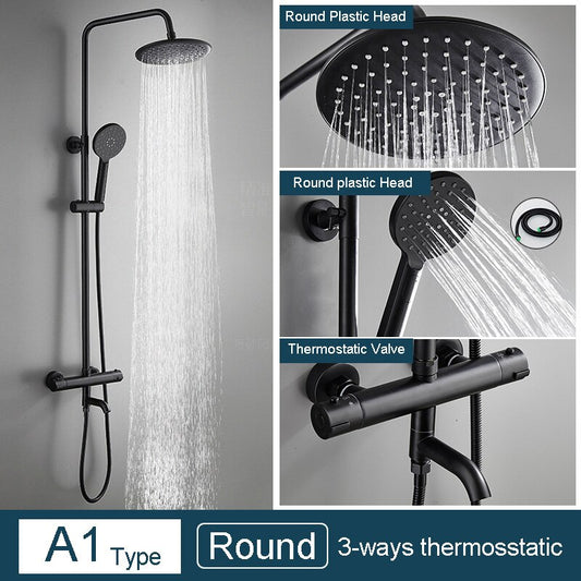 Juno 3 Way Matte Black Rainfall Thermostatic Bathroom Shower Column