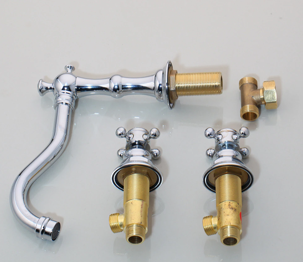 Juno Long Spout Swivel Bathroom Faucet Deck Mount Brass Dual Handle Bathroom Sink Faucet