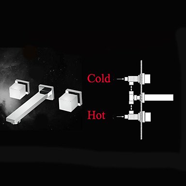 Square Double Handle Wall Mounted Dual Mixer Bathroom Faucet