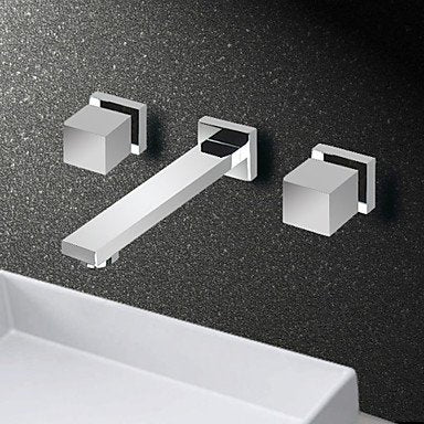 Square Double Handle Wall Mounted Dual Mixer Bathroom Faucet