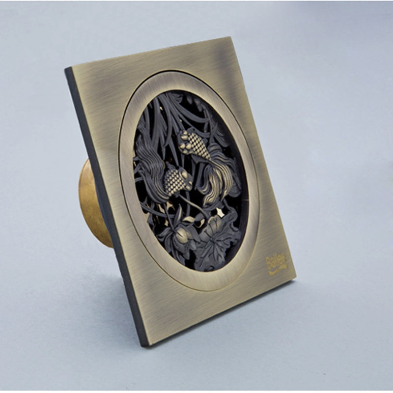 Amazing Antique Artistic Carved Fish 4 Inch Square Shower Drain