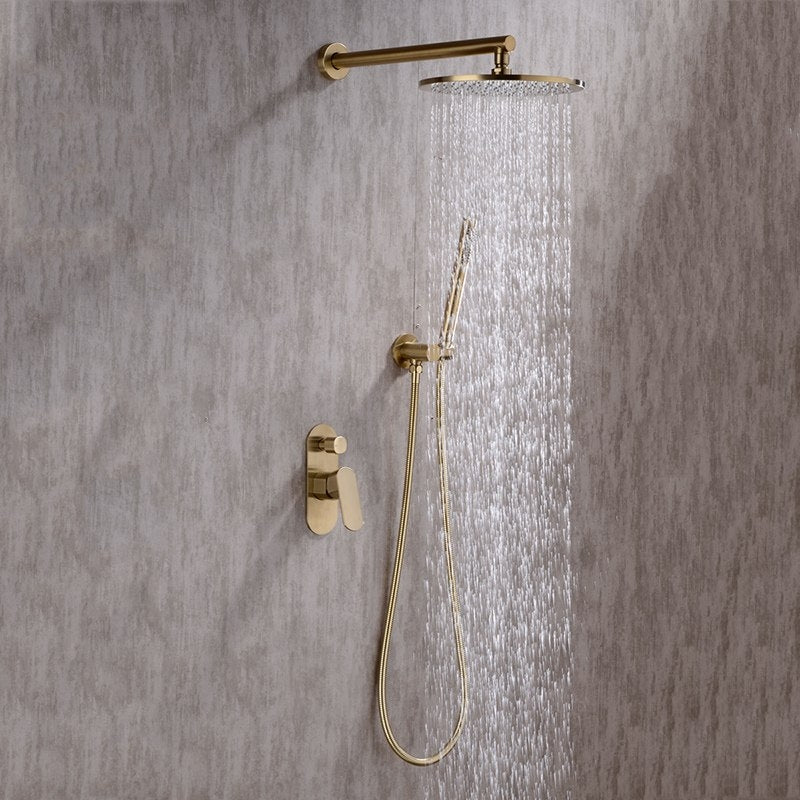 Amazing Round Gold Single Handle Wall Shower with Hand-Held Shower
