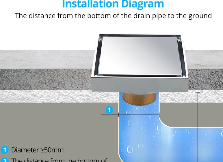 Square Shape Polished Bathroom Floor Drain System