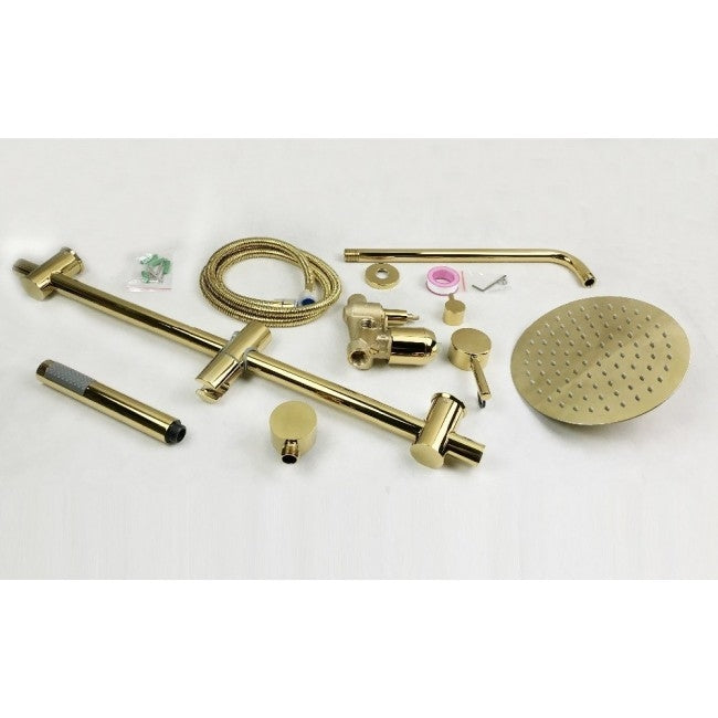 Juno Amazing Thin Round Gold Single Handle Wall Mount Shower with Hand-Held Shower 