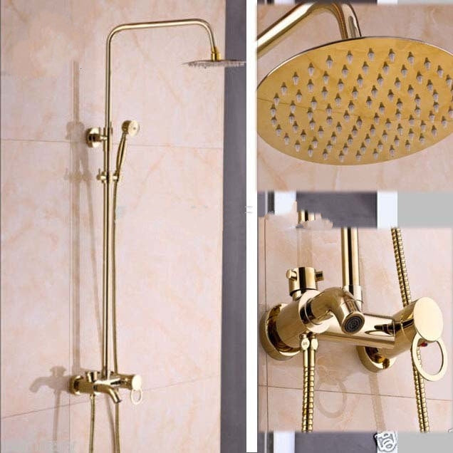 Amazing Ultra Thin Round Gold Single Handle Wall Mount Shower with Hand-Held Shower