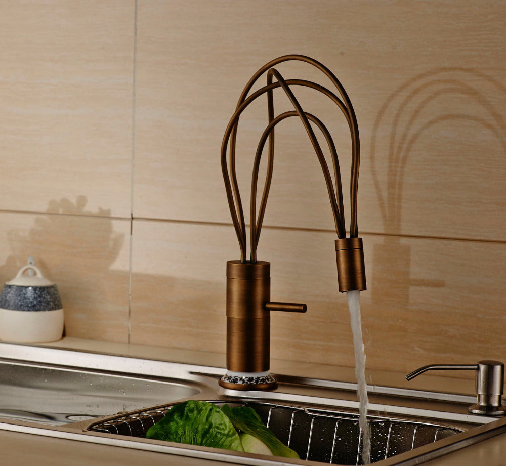 Montreuil Antique Brass Creative Swivel Spout Kitchen Sink Faucet Single Lever Mixer Tap hot and cold water