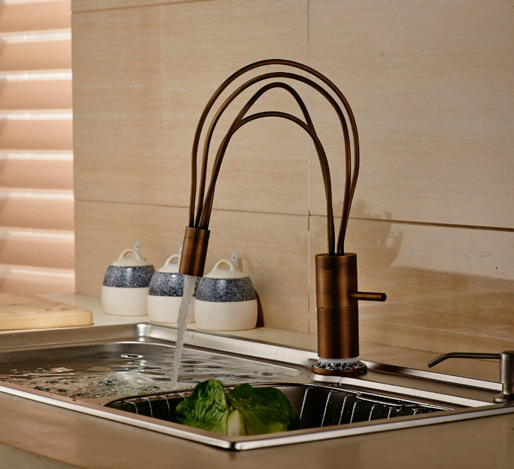 Montreuil Antique Brass Creative Swivel Spout Kitchen Sink Faucet Single Lever Mixer Tap hot and cold water
