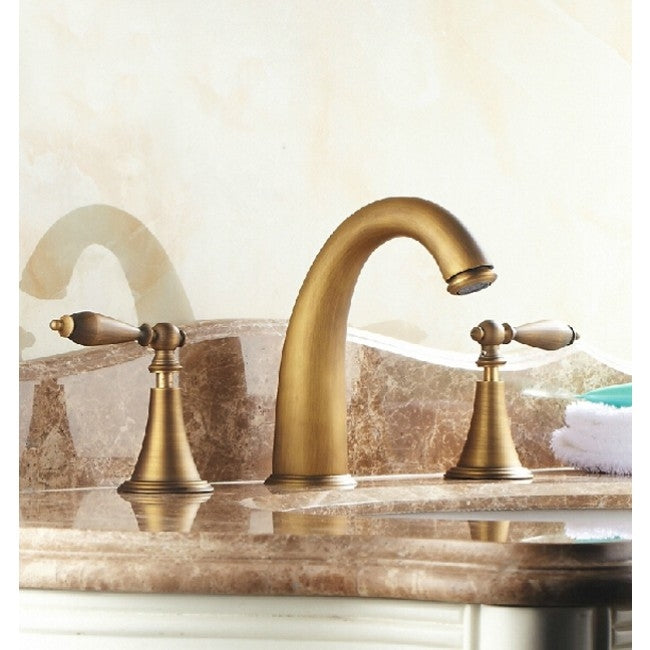 Antique Dual Handle Brass Bathroom Basin Faucet 