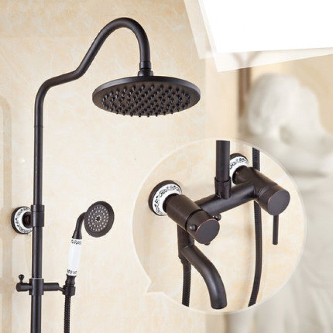Antique Black Faucet 8" Brass Shower Head and Handshower 2
