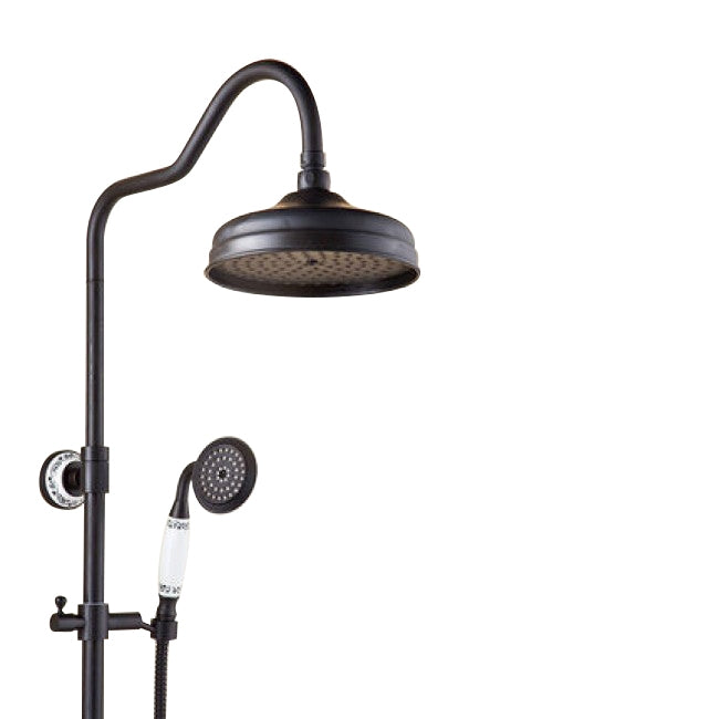 Black 8" Antique Brass Faucet Rainfall Shower Head and Handshower  3