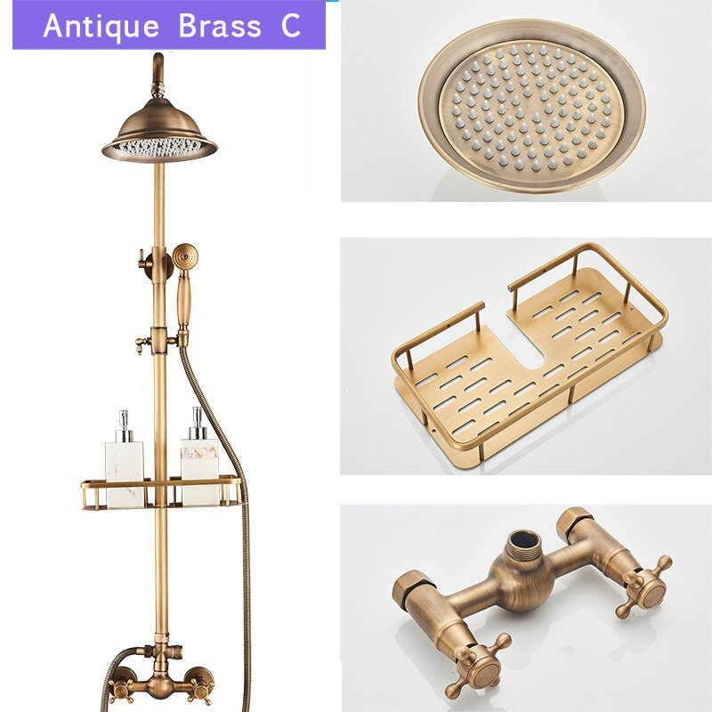 Antique Brass Shower Faucet Set wall mount