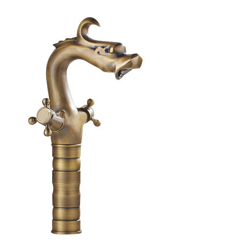 Antique Brass Dragon-Head Bathroom Deck Mounted Faucet
