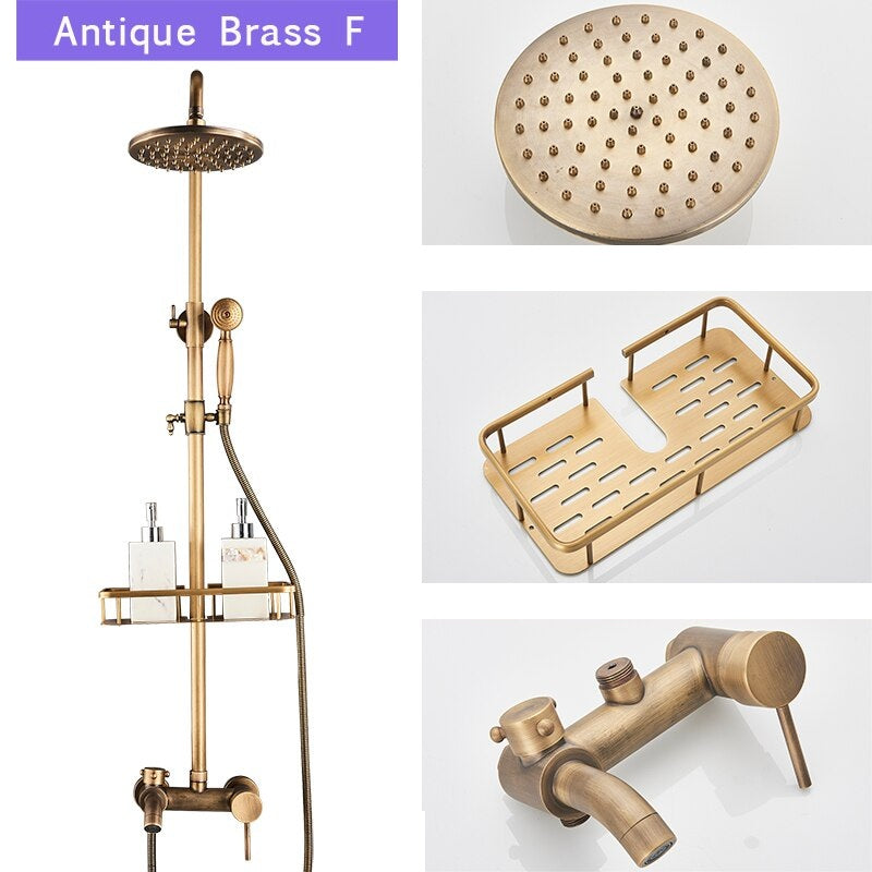 Juno Antique Outdoor Shower Head with Brass Hand Shower Faucet