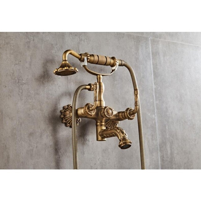 Juno Romanian Antique Brass Finish Bath Shower Set
