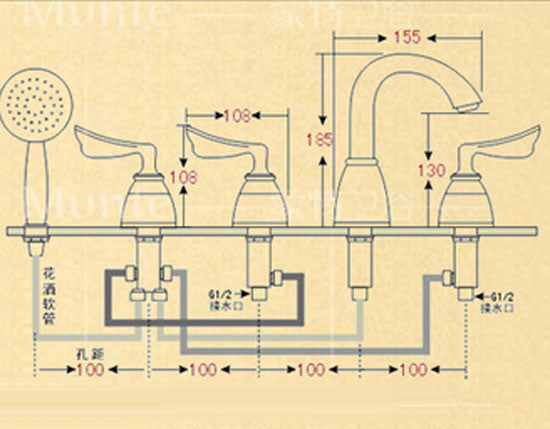 Antique Brass Finish Deck Mount Bathtub Faucet with Handheld shower Spray