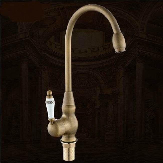 New Antique Brass Hot & Cold Deck Mounted Single Handle Kitchen Faucet 