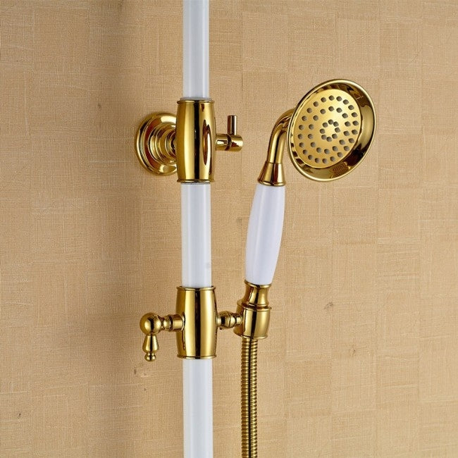 Juno Antique Brass Shower Set with Handshower & Top Brass Spray