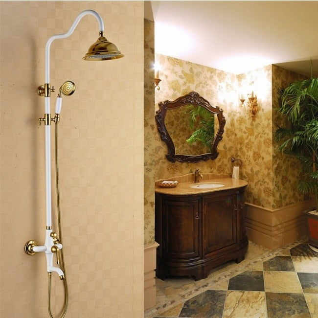 Juno Antique Brass Shower Set with Handshower & Top Brass Spray