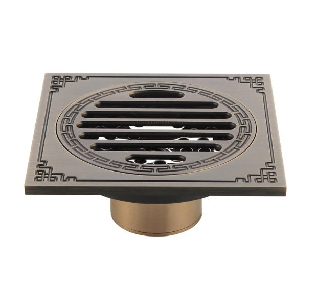 Antique Brass Square Bathroom Shower Drain