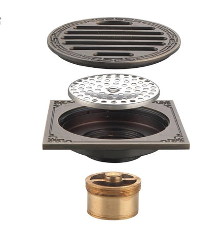 Antique Brass Square Bathroom Shower Drain