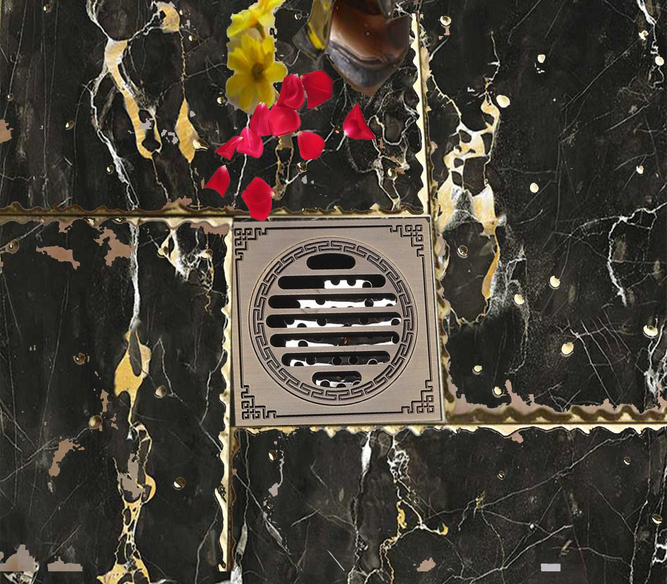 Juno Antique Brass Square Bathroom Shower Drain