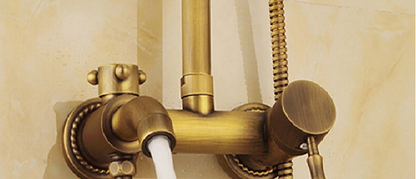 Juno 8 inch Antique Brushed Brass Shower Head Wall Mount Mixing Valve and Handheld Shower Set