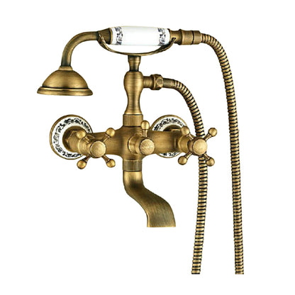 Antique Brass Wall Mount Clawfoot Bathtub Faucet + Hand Shower