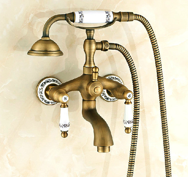 Claw Foot Antique Bronze Bathtub Mixer Faucet Ceramic Handles