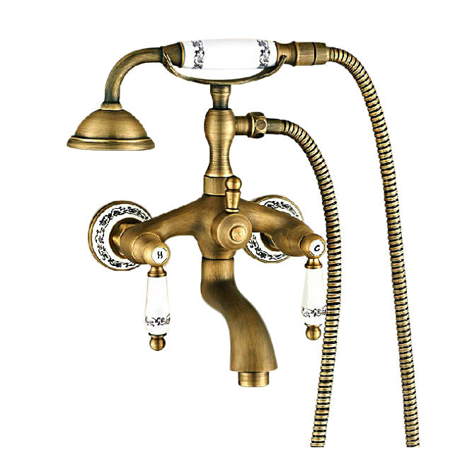 Claw Foot Antique Bronze Bathtub Mixer Faucet Ceramic Handles