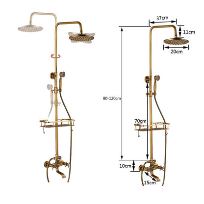 Antique Bronze Wall Mounted Bathtub Faucet Dual Handle Bathroom Shower