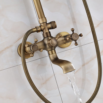 Antique Bronze Wall Mounted Bathtub Faucet Dual Handle Bathroom Shower