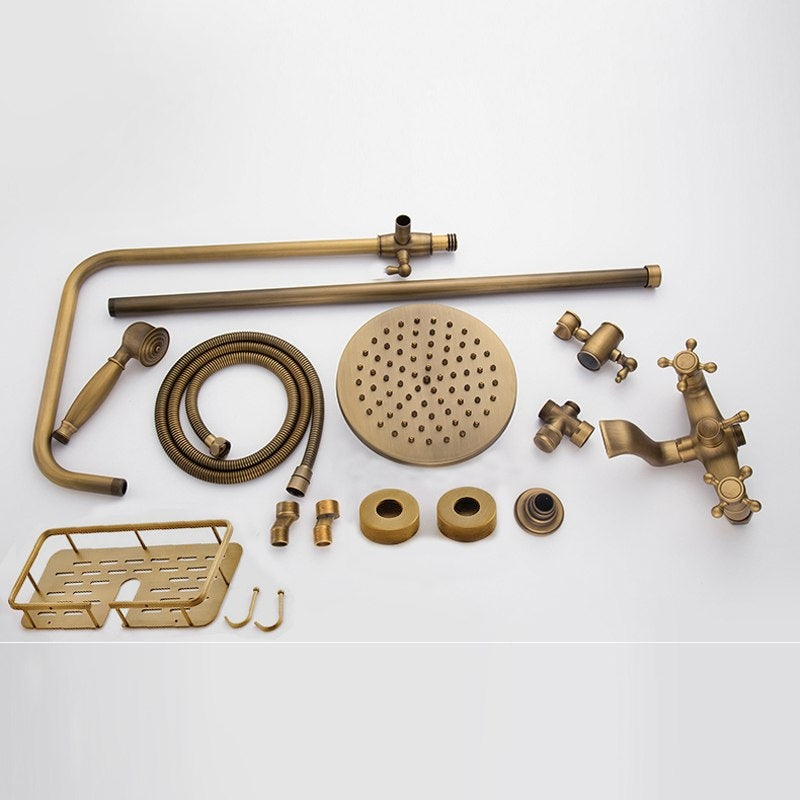 Antique Bronze Wall Mounted Bathtub Faucet Dual Handle Bathroom Shower