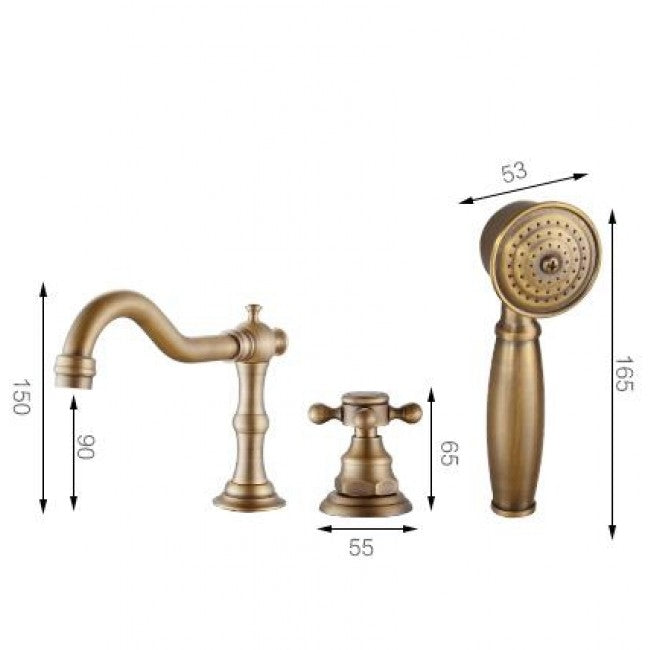Antique Design Bathroom Bathtub Deck Mount Faucet with Handheld Shower