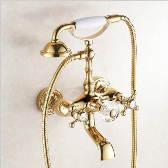 Antique Gold Telephone Single Handle Bathtub Mixer Faucet with Hand Held Shower