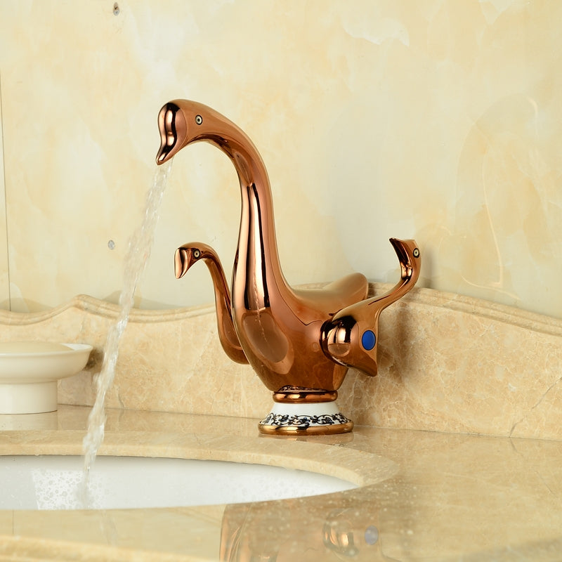 Attractive Duck Style Dual Handle Deck Mounted Bathroom Mixer Faucet