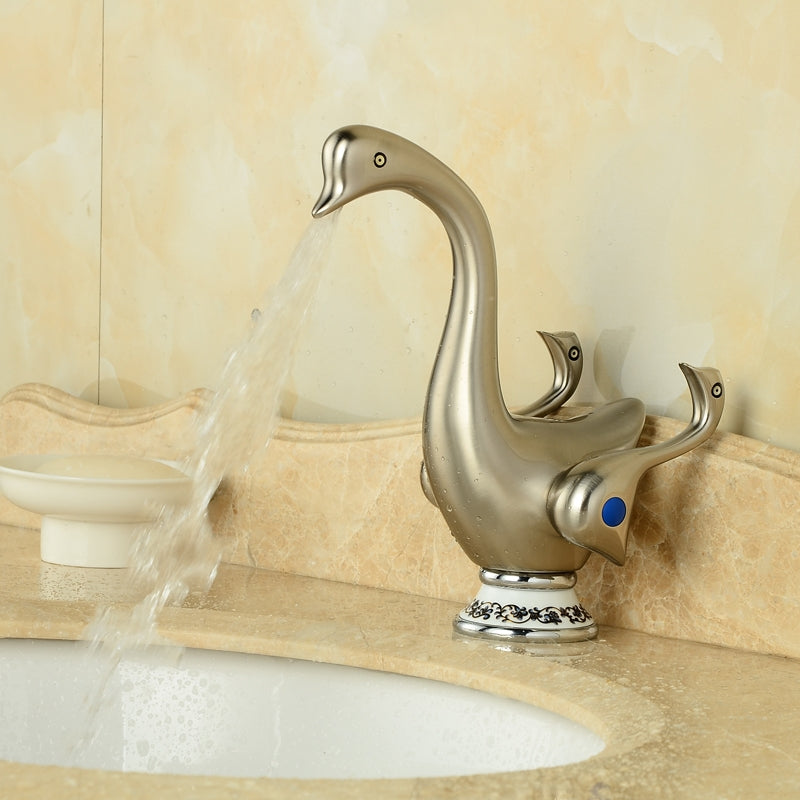 Attractive Duck Style Dual Handle Deck Mounted Bathroom Mixer Faucet