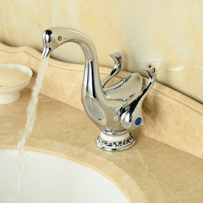 Attractive Duck Style Dual Handle Deck Mounted Bathroom Mixer Faucet