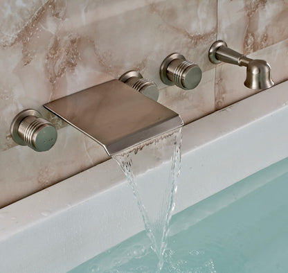 Juno Wall Mounted Brushed Nickel Bathtub Shower Faucet Mixer Tap With Hand Held Shower