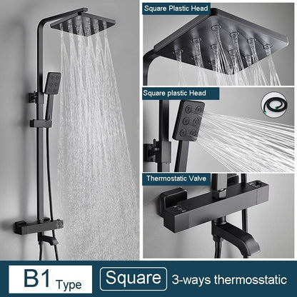 Juno 3 Way Matte Black Rainfall Thermostatic Bathroom Shower Column